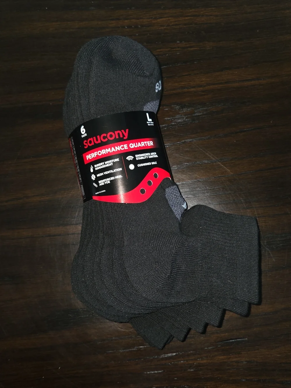 Saucony Black Performance Quarter Athletic Socks - Pack of 6